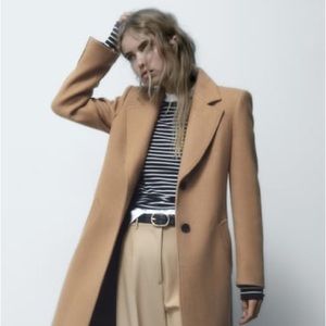 Zara Manteco Wool Camel Coat Small